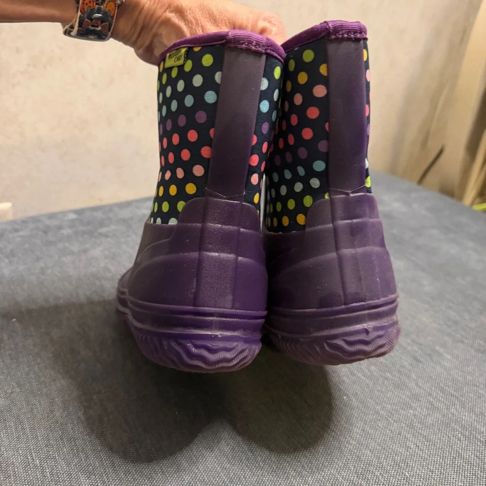 Western Chief Kid Purple Polka Dot Waterproof Rain Boots Size 13 Rubber Neoprene